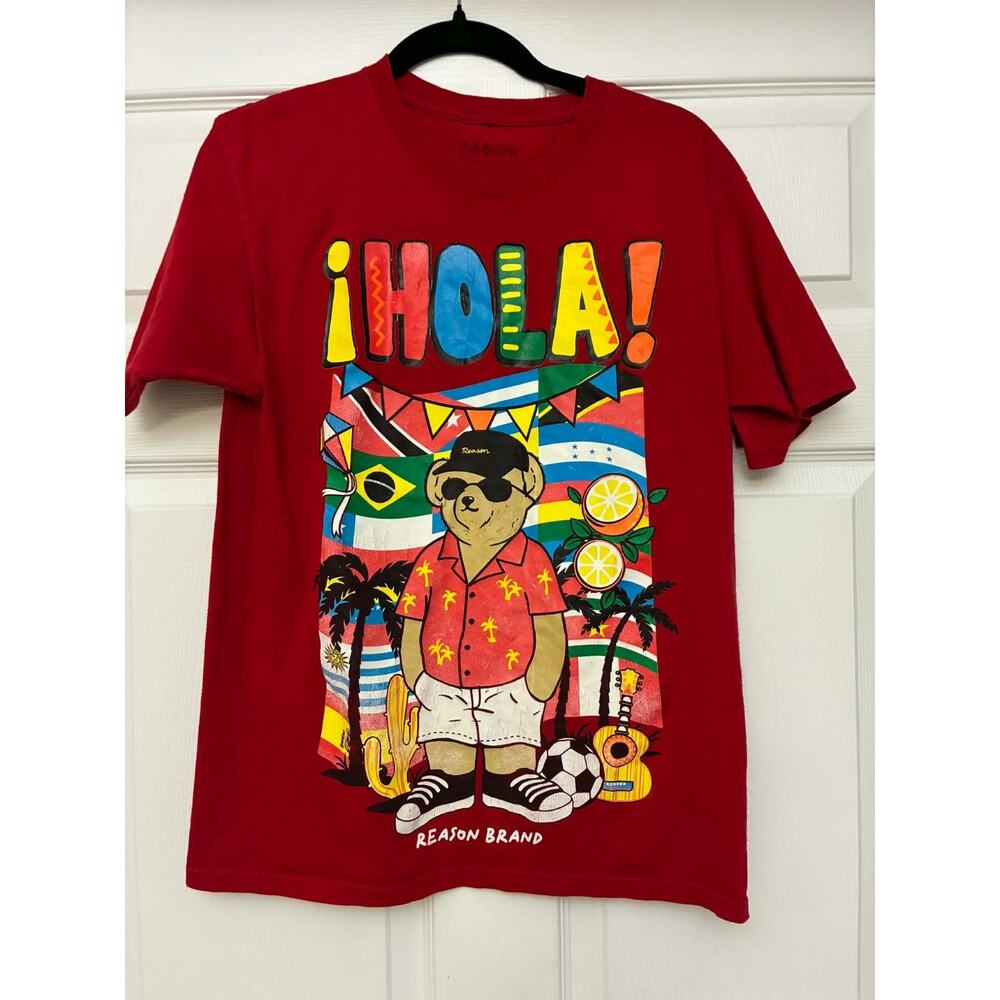 Reason Brand Hola Graphic T Shirt Mens‎ Medium Red Bear Streetwear Tee